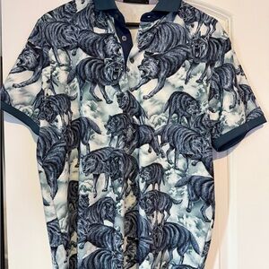Greyson Wolf Pattern Polo Shirt - Blue and Gray